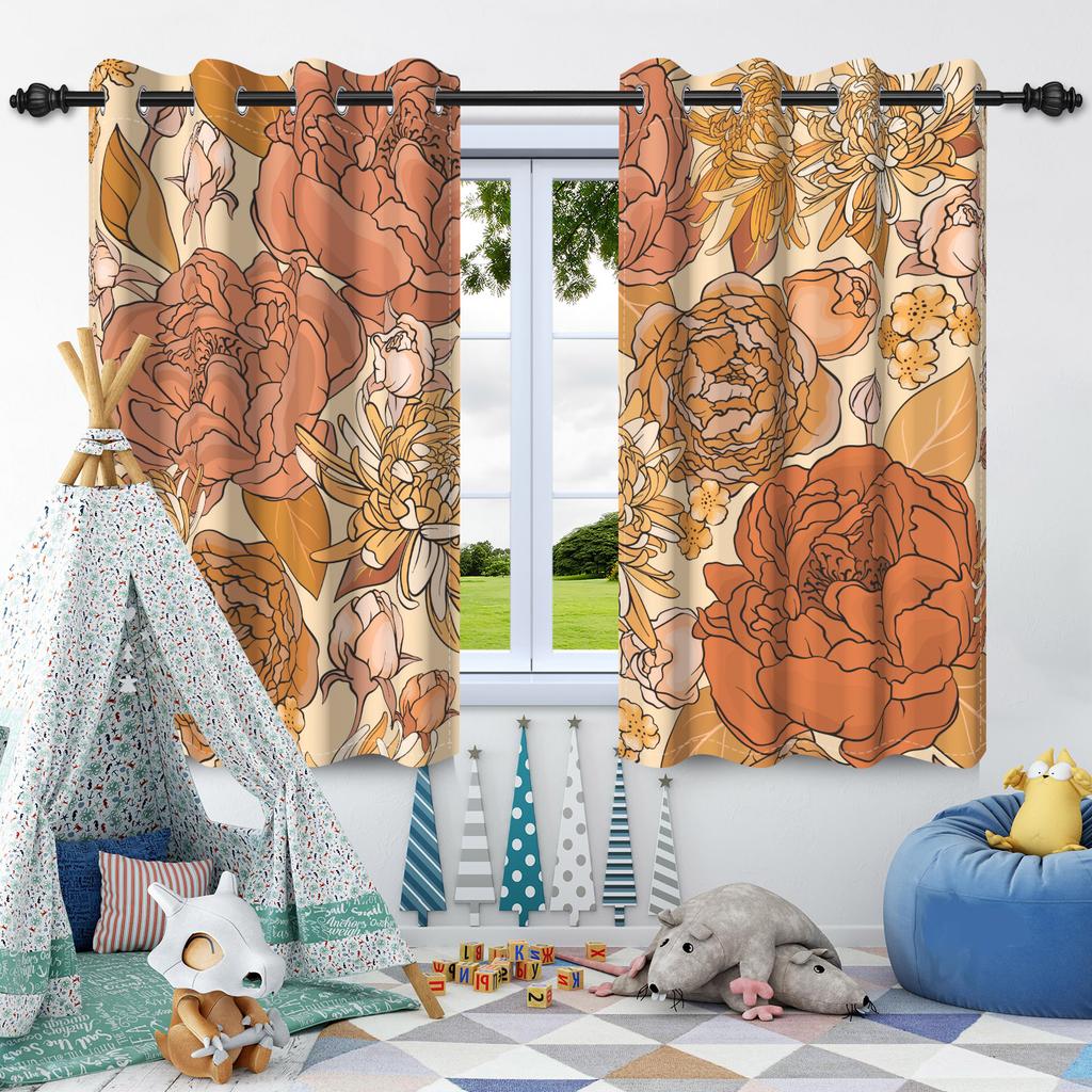 2pcs Fresh Flowers Plants Blackout Curtain Bedroom Privacy Partition Living Room Darkening Heat insulation Window Curtains