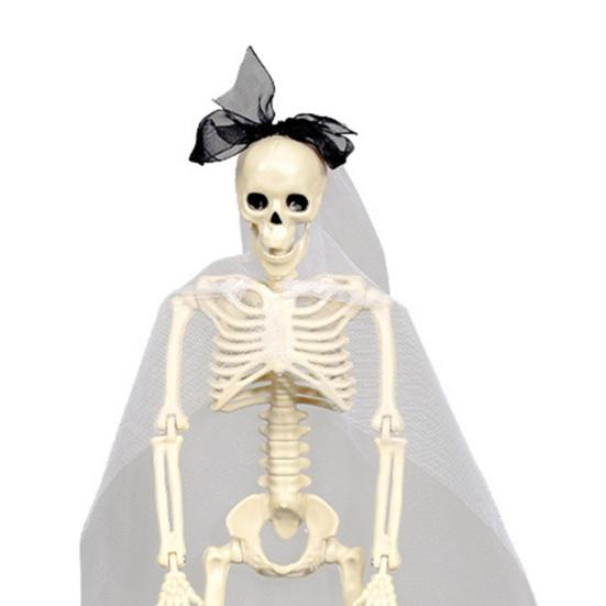 Yousheng Halloween Skeleton Bride Groom Statue 15 Inch Plastic Posable Skeleton Wedding Couple Hanging Ornament with Veils Robe for Haunted House