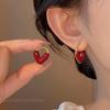 YY30~French Romantic Wine Red Enamel Heart Shaped Pendant Earrings Fashion Jewelry For Women Eardrop Accessories