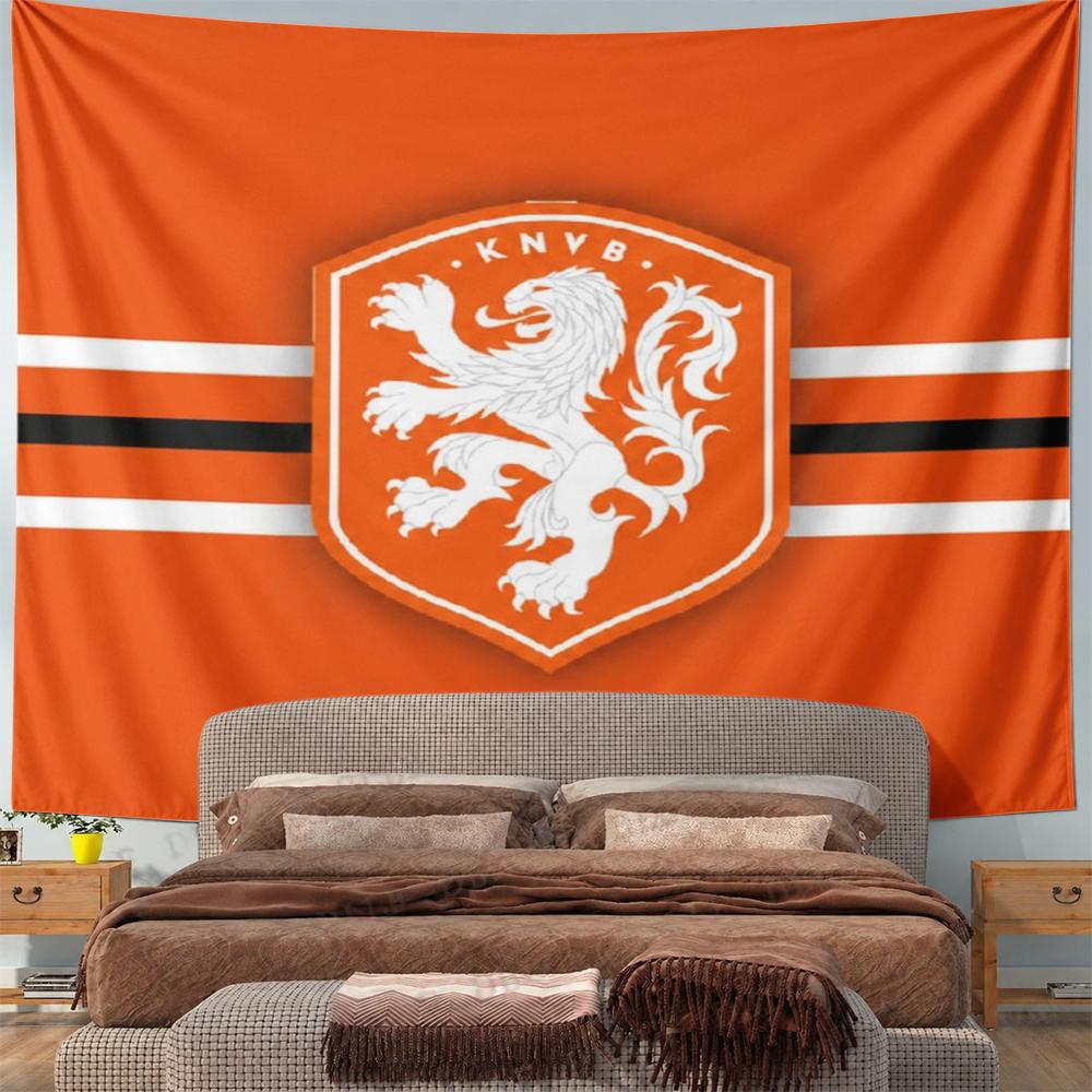 Orange Lion Emblem White Stripes Shield Patterned tapestry for bedroom and living room home decor sofas