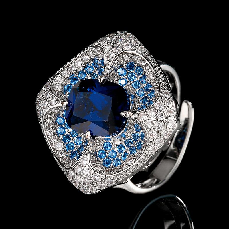 

Набор украшений, Серьги, Кольцо, Ожерелье, Квадратный дизайн с голубой шпинелью, Высококлассная легкая роскошь, Женский цветной сокровище.