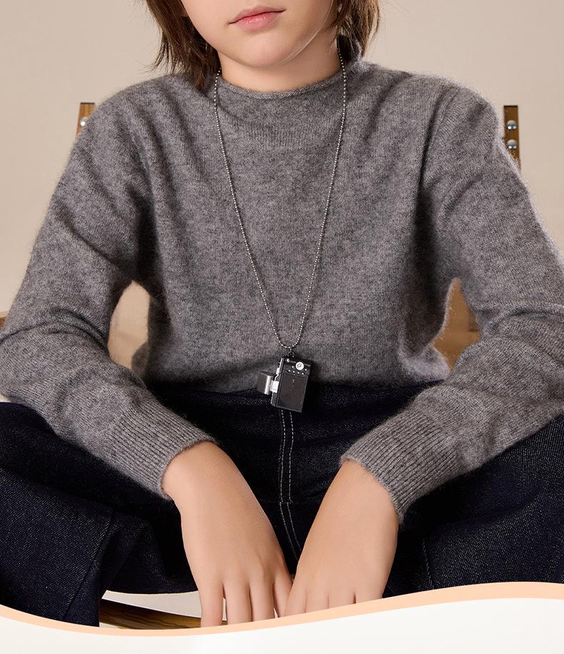 Kinder Woll-Pullover mit halbem Rollkragen für Jungen & Mädchen - Herbst/Winter Strickware in Maillard-Farben