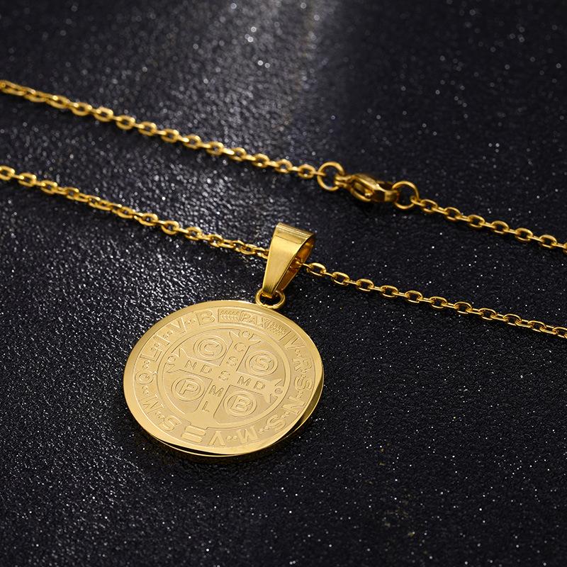Religiöser San Benito Medaillenanhänger Edelstahlkette Farbe Kreuz Jesus Heiliger Benedikt Halsketten für Frauen Männer Schmuck