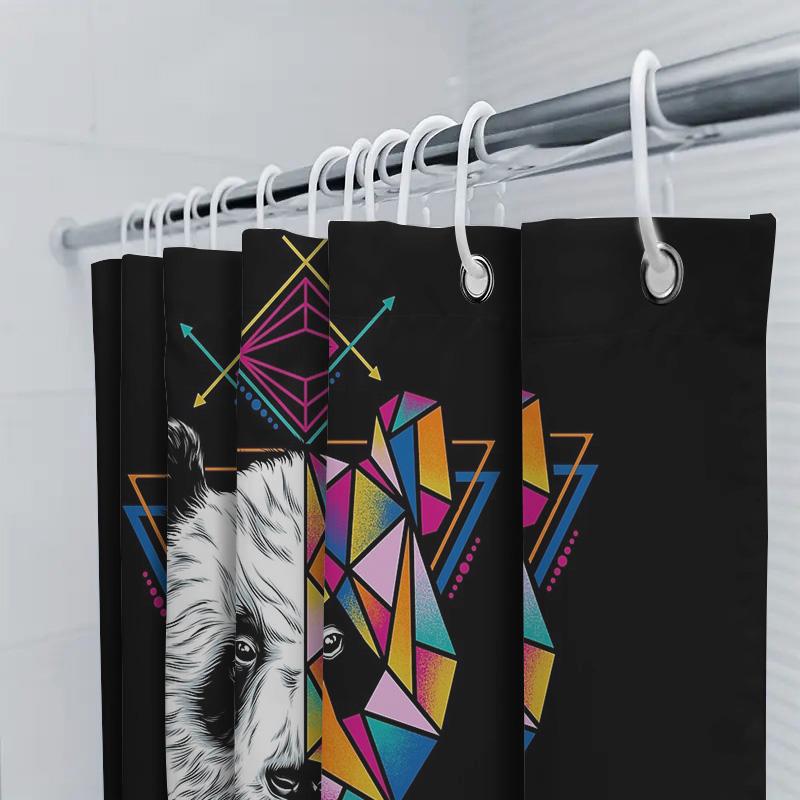 Geometrischer Panda Duschvorhang Moderne Abstrakte Kunst Badezimmer Dekoration Waschbarer Wasserdichter Stoff Einsatz Set