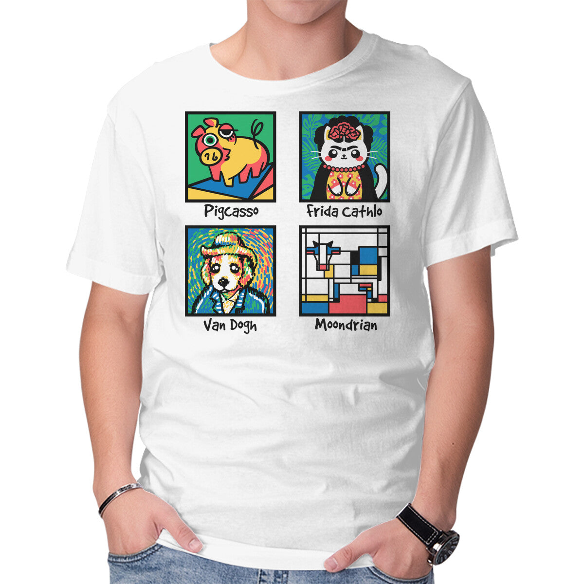 Unisex Crew Neck T-Shirt Animal Artists Graphic Short Sleeve Casual Tee M