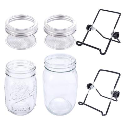 Kit de Frasco Orgânico de Aço Inoxidável com Suporte 16/32oz para Germinação de Brotos Tampa de Germinação Frascos Mason