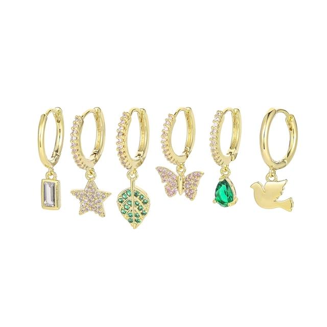 

Набор серег ANENJERY из 6 предметов Женские Листья Звезда Бабочка Капля воды Серьги-кольца Изящные украшения золотистый