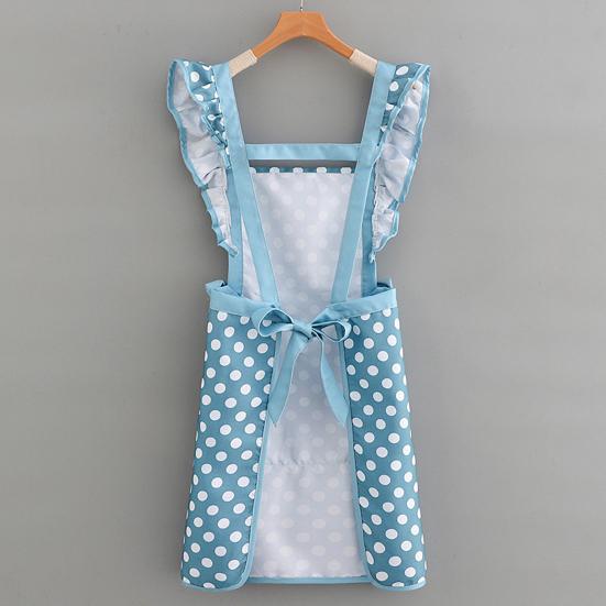 Twill Cotton Apron with Polka Dot & Ruffle Straps Water-Resistant Kitchen Apron for Cooking Baking Breathable Large Front Pocket Home Apron
