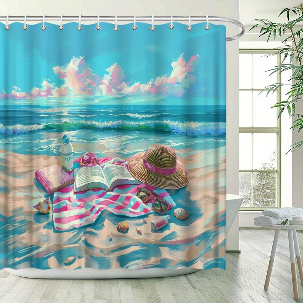 Beach Scene Shower Curtain - Waterproof, Mildew-Resistant With Relaxing Ocean View For Summer-Inspired Bathroom Decor