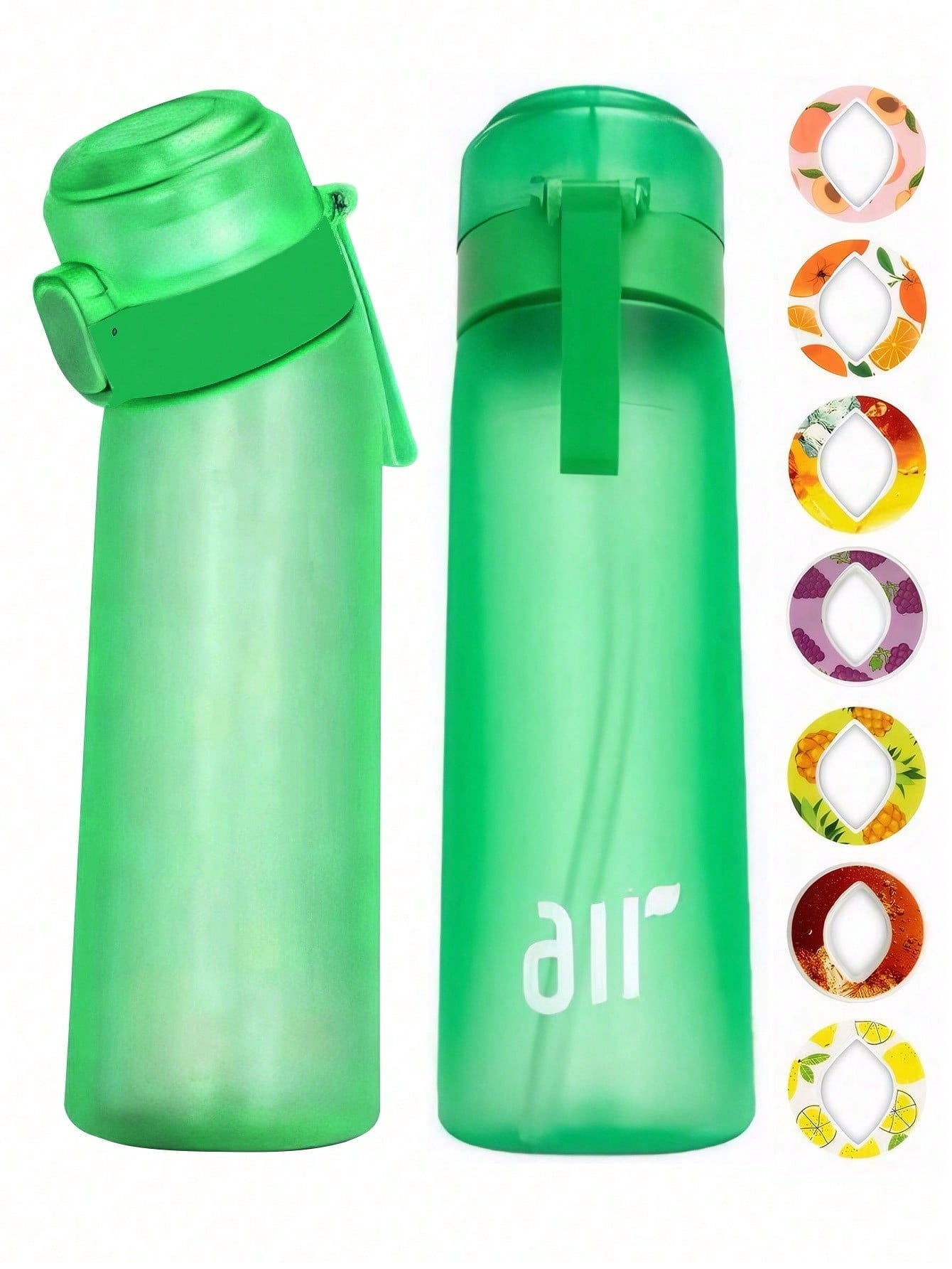 1 stuks nieuwe 800 ml/27 oz draagbare sport-traw waterfles, uitgerust met 1 stuks willekeurige fruitdrank smaakcapsules zonder suiker en zonder calorieën 0.8L groen