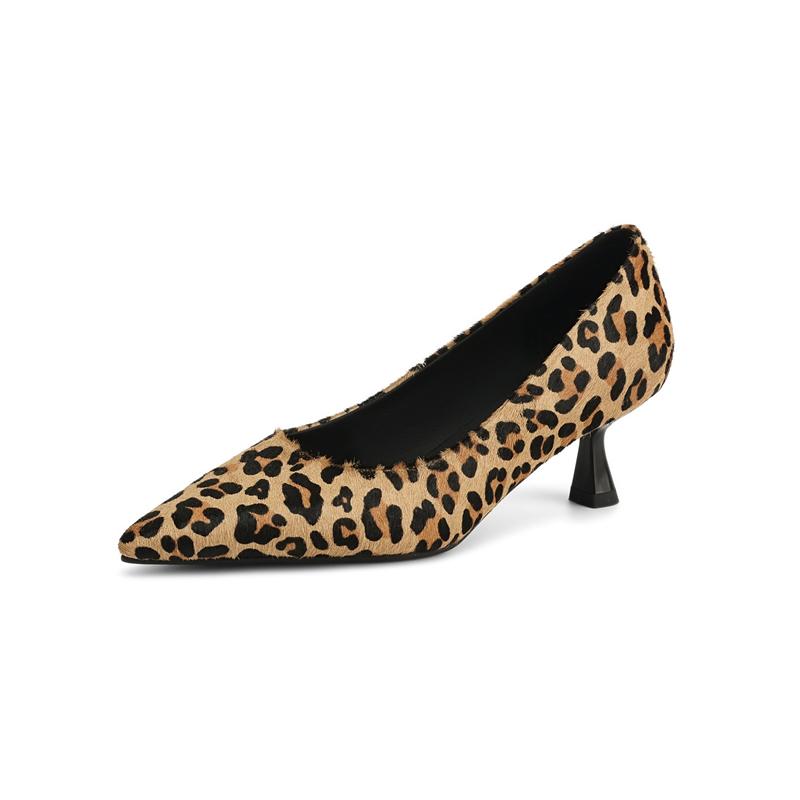 Fashion Women's New Style Horsehair Pointed Leopard Print High Heels In Large Size, Comfortable and Breathable Single Shoes, Work Shoes