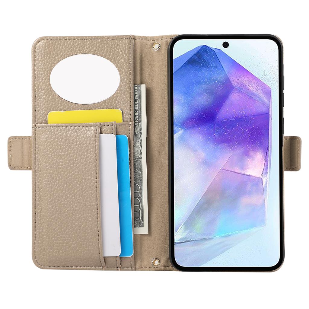 For Samsung Galaxy A35 5G Wallet Phone Case Shockproof TPU+PU Leather Flip Cover with Mirror,Strap