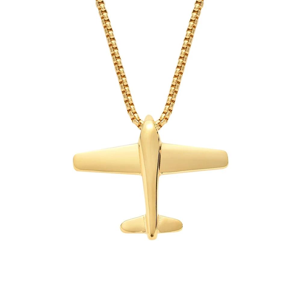 Aircraft Airplane Necklace & Pendant With Stainless Steel Chains For Men Gold Color Men's Hip Hop Jewelry Gifts