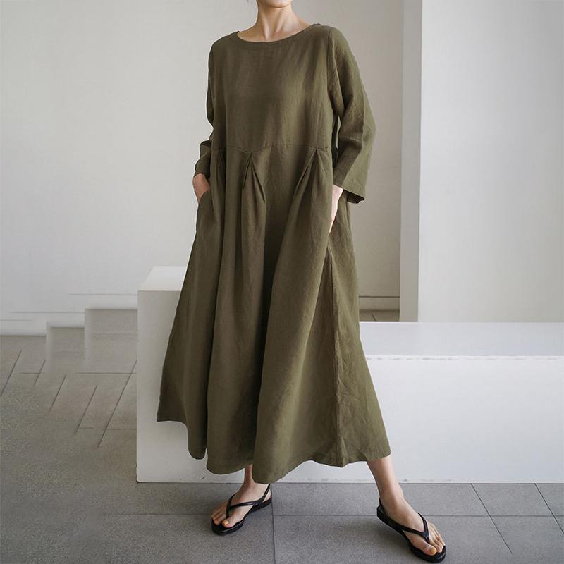 chinese dress ladies Black Linen Dress Seoul Puff Sleeve main image 1