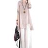 Women Shirt Lapel Long Sleeve Single Breasted Shirt Tops Irregular Hem Solid Color Mid-length Leisure Shirt