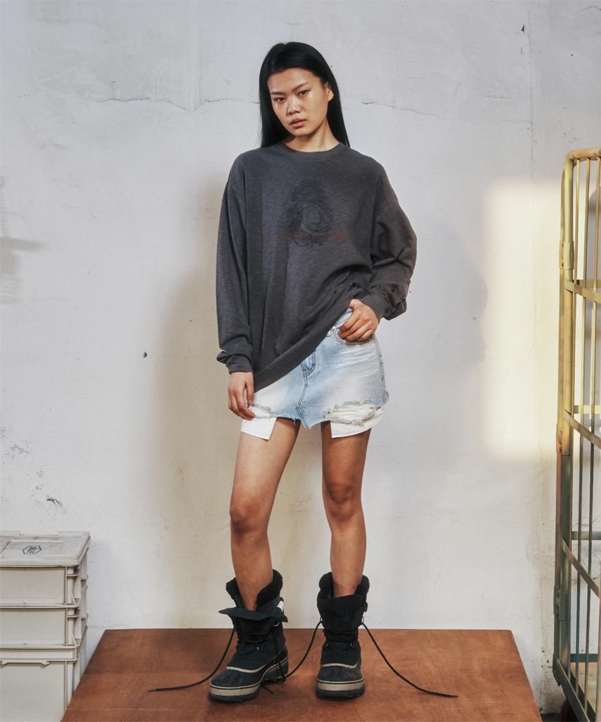 THEVINYLHOUSE Unbalance Micro Denim Skirt (W) Light Blue