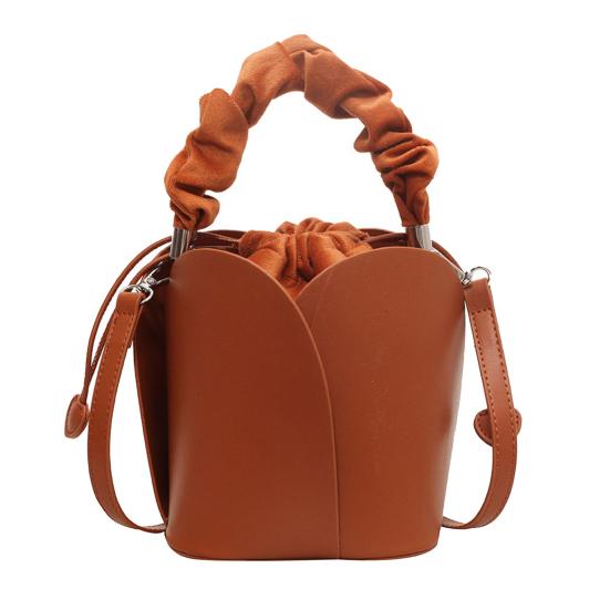 Dámská kabelka Petal Bucket Bag Vintage z umělé kůže se stahovací šňůrkou s nastavitelným popruhem, kabelka přes rameno, crossbody, na nákupy a do práce