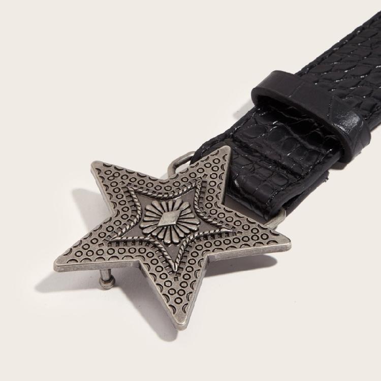 Engraved Belt Carved Punk Waist Belt Star Buckle Retro for Jeans Dress Unsiex