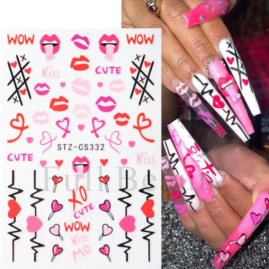 Nail Art Stickers, Valentine'S Day Romantic Love Lips Heart Love Lollipop Nail Stickers