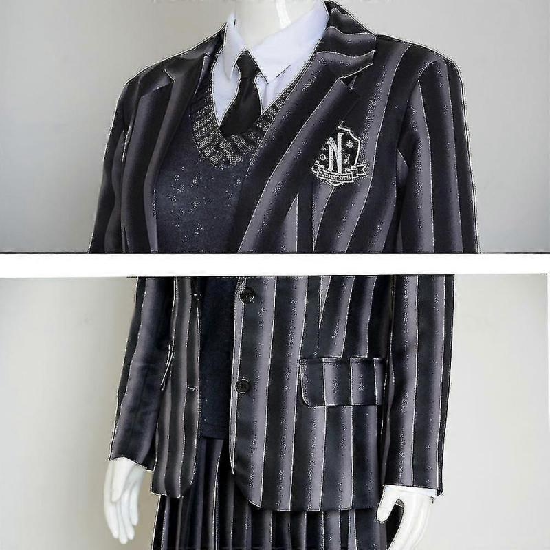 Adult Wednesday The Addams Theme Dress Cosplay Costume Wigs Nevermore School Uniform Dress Shirt Coat Tie Outfit Halloween Suit