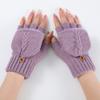 1 Pair Autumn Winter Warm Wool Knitted Gloves for Women Girls Thickened Flip Half-finger Gloves Mitten