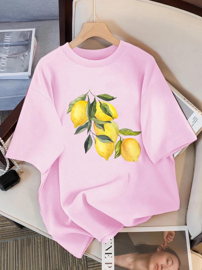 Creative Lemon Pattern T-shirt Women's Casual Soft Top Fashion Cool T-shirt Clothing Street Summer Women's Short Sleeve