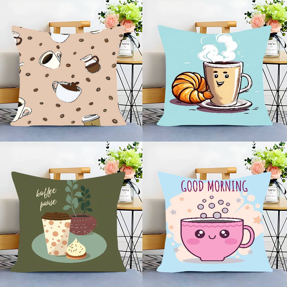 Cartoon Coffee Pillow Case Removable Washable Cushion Cover – All-Season Soft Linen