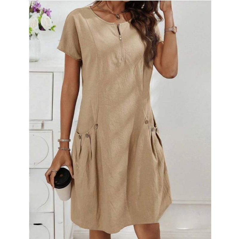YYFS Moda damska Letnia wiosna Krótki rękaw O-Neck Luźna talia Casual Sukienki