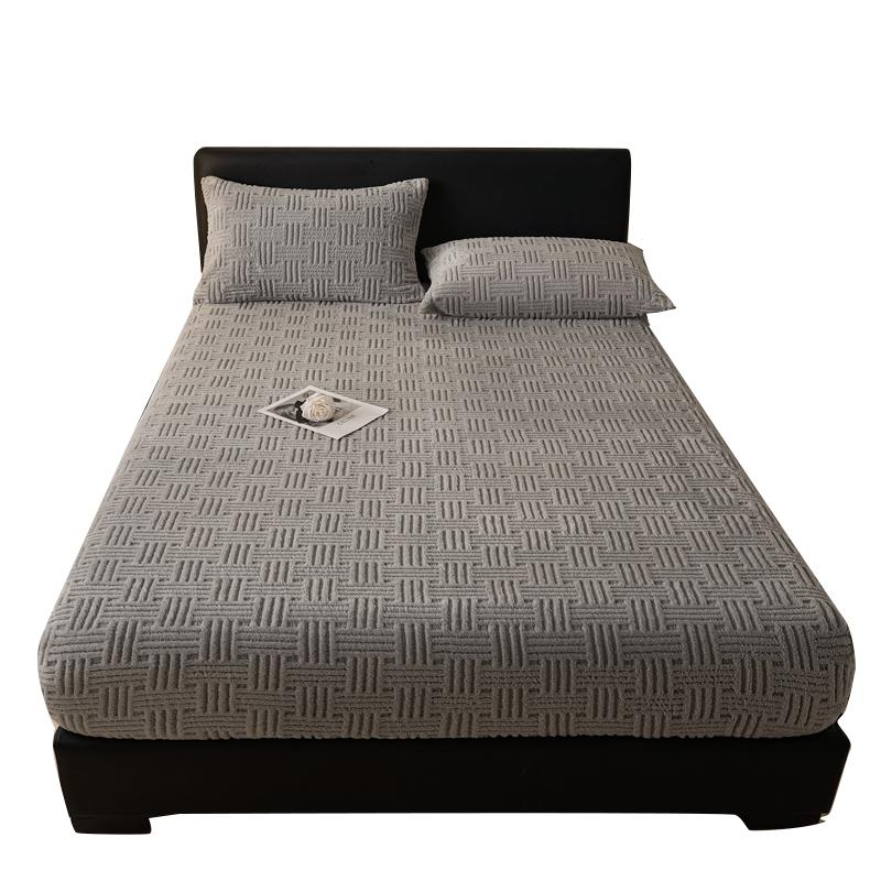 Jacquard Fitted Sheet Bedding Soft Warm Mattress Cover Thick Bed Cover Anti-mites Winter Non-slip Mattress Protective Cover 1pc