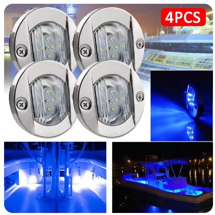 1-4pcs Blue+White Marine Boat LED Deck Courtesy Lights Waterproof Stern Transom Lamp