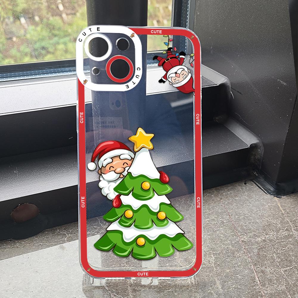 New Year Gifts Snow Elk Merry Christmas Phone Case for IPhone 13 12 11 14 Pro Max Mini 14 Plus 12MINI Creative Transparent Cover