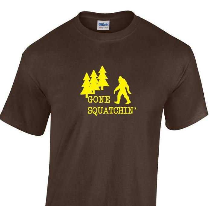 Gone Squatchin T-Shirt Sasquatch Bigfoot Chocolate Brown Yellow Funny Gift Shirt S