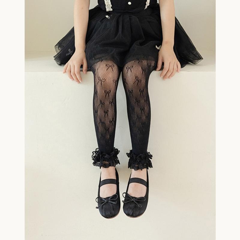 Comfortable Stretch Sweet Tights for Girls Lace Trim Soft Nylon Fabric Leggings Play Outfits Spring Summer