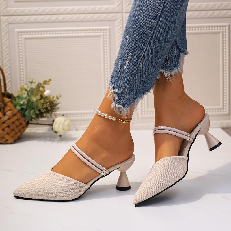 

Большие размеры Женская обувь Закрытый носок Женские тапочки Элегантные модельные тапочки Женские остроносые туфли на высоком каблуке Современные сандалии 34EU/CN35 бежевый