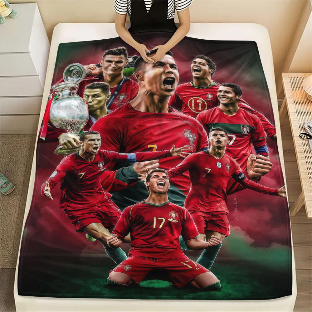 1PC Cristiano Ronaldo Patterned Flannel Blanket Suitable For All Seasons for Home Decor Warmth and Comfort Gifts Holiday Present