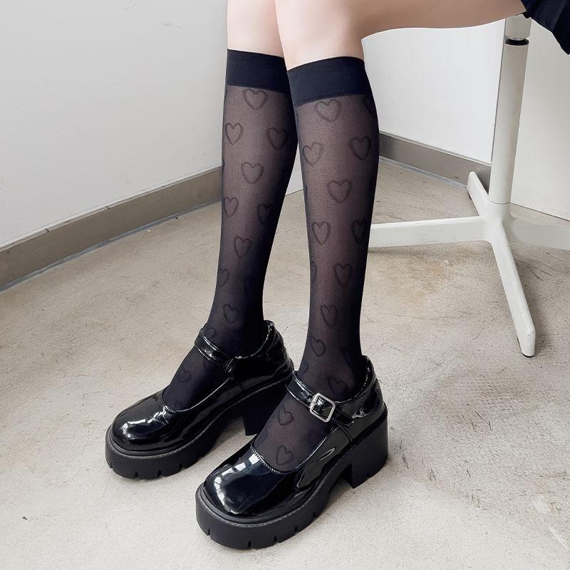 Calze da donna stile giapponese Calzini alti al ginocchio Calzini lunghi in nylon trasparente ultrasottile Calzini al ginocchio JK Lolita per ragazze dolci