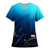 Women's Fashion Printed Short Sleeve V Neck Pattern Tops Pocket Working T-shirts