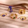 Retro Enamel Star Moon Evil Eye Rings Gold Color Stainless Steel Open Finger Ring For Women Lucky Protection Punk Jewelry Gift