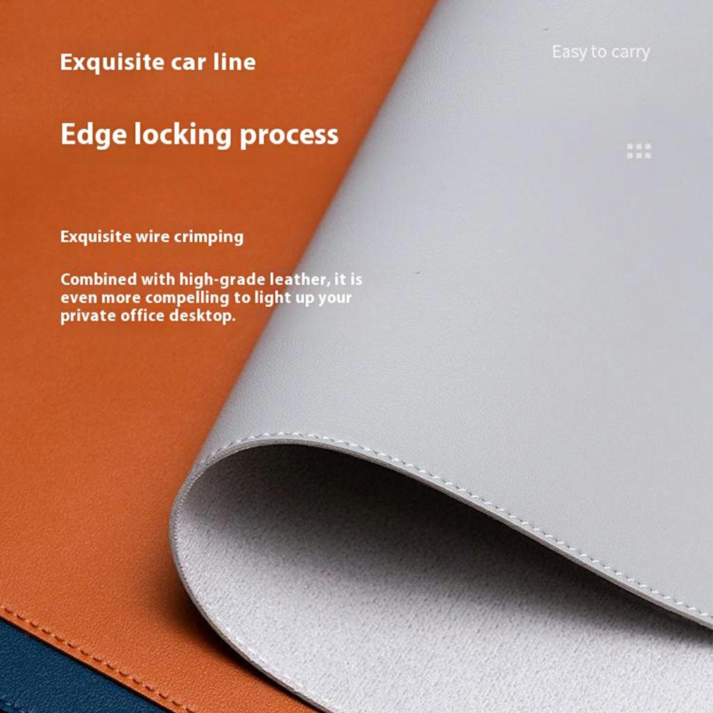 Double-Sided Leather Desk Pad 40 x 90cm Waterproof Mouse Pad for Office/Home with Leather Strap