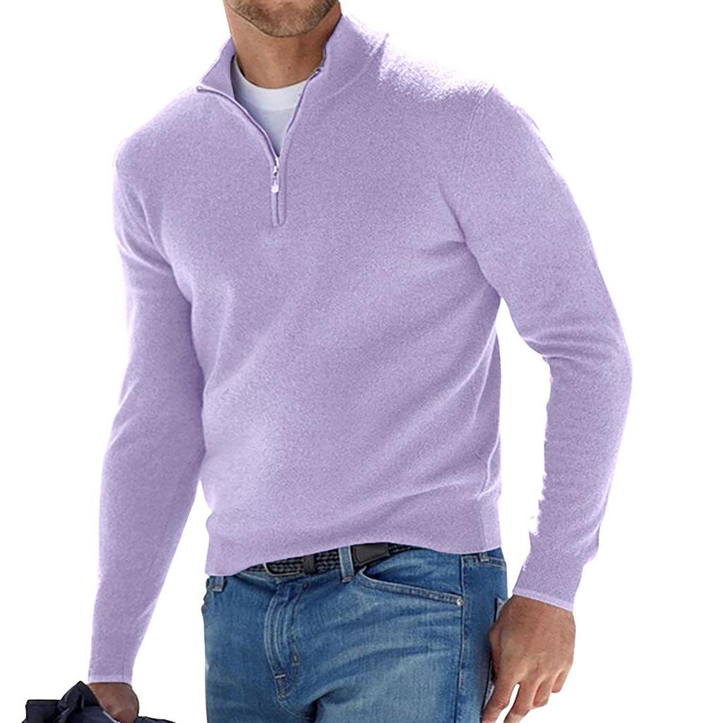 Men's Casual Classic Zipper High Neck Solid Color Slim Knitted Pullover