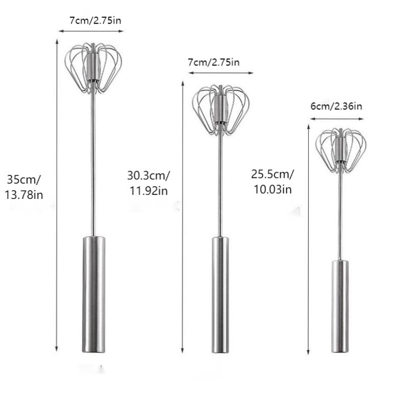 Edelstahl-Schneebesen, Handdruck-Dreh-Schneebesen-Mixer zum Aufschlagen von Sahne, Schlagen und Rühren (10+12+14 Zoll)