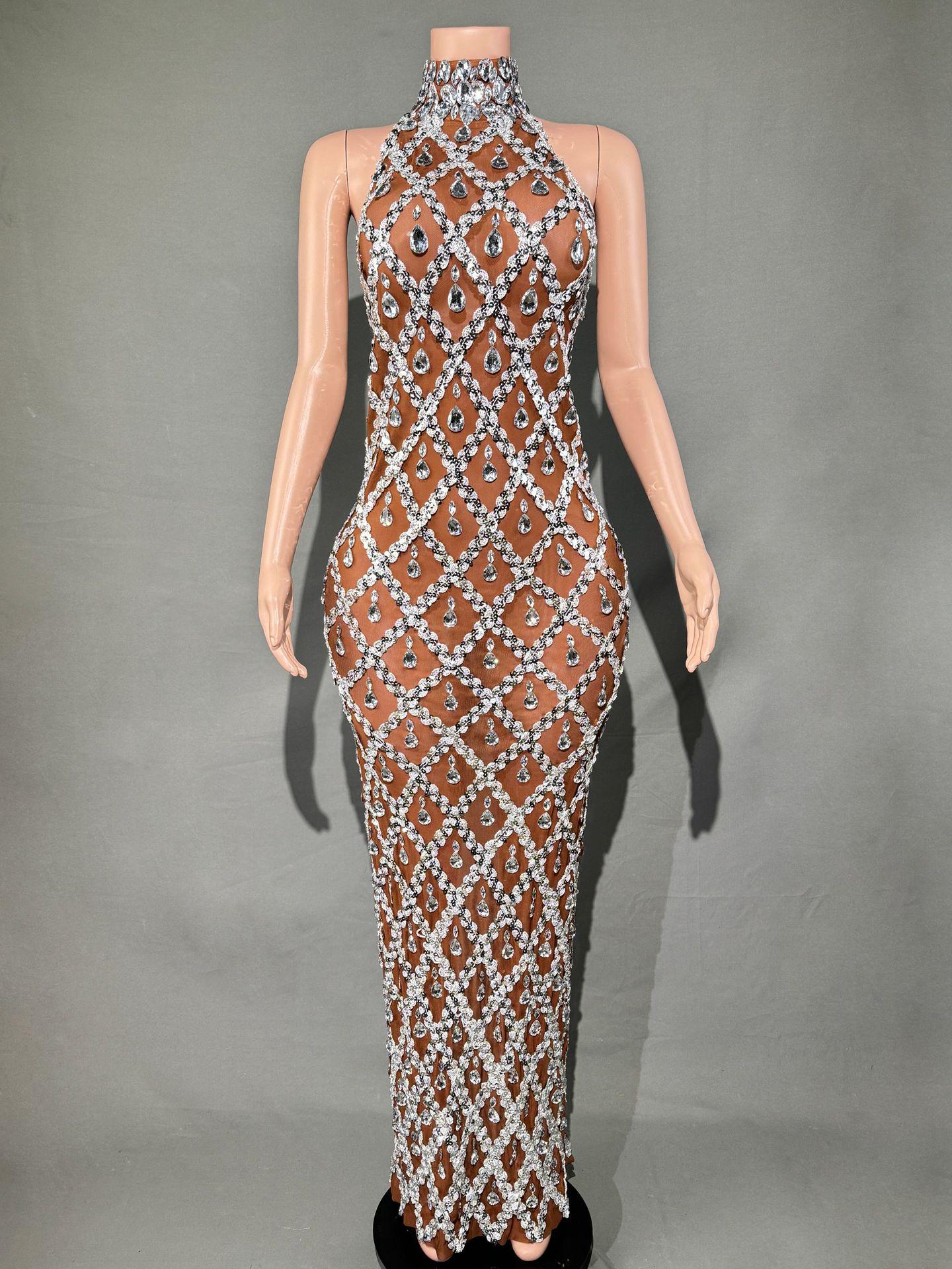 Shiny Rhinestone Plus Size Evening Gown