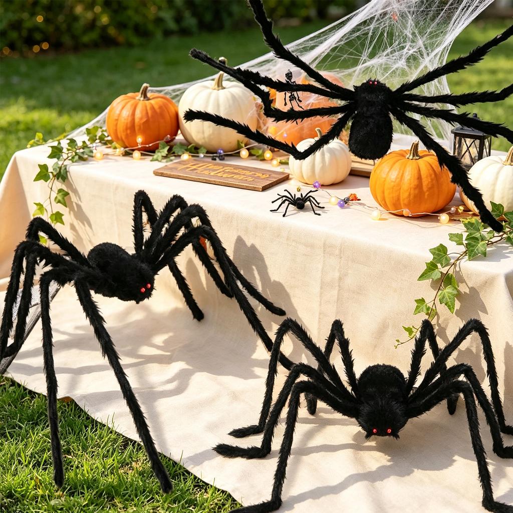 1pc Halloween Decor Giant Black Plush Spider Halloween Party Bar Haunted House Horror Props Outdoor Scary Large Spiders