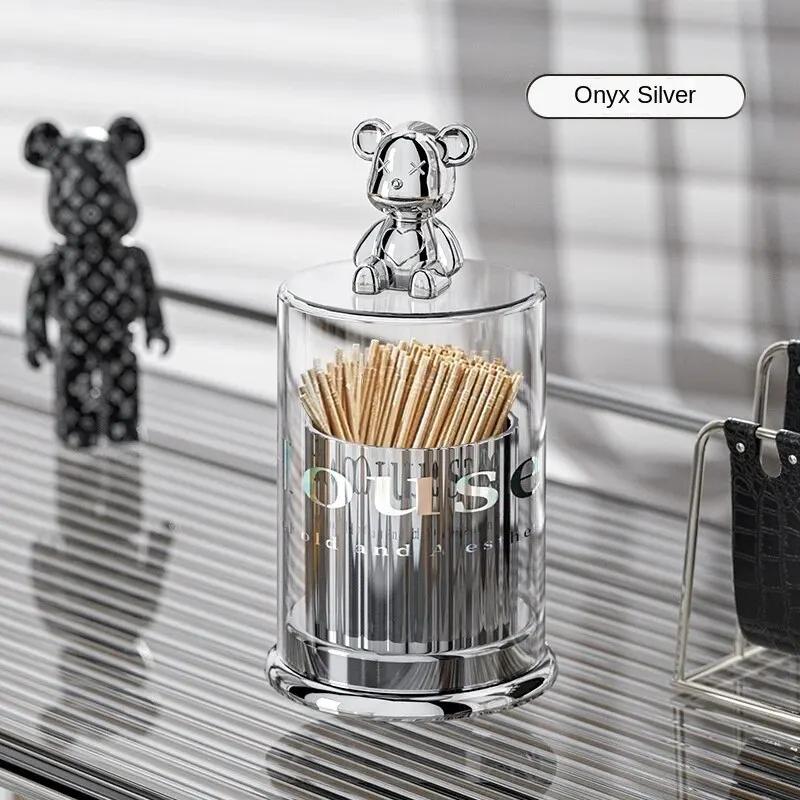 1pc Acrylic Toothpick Box Dispenser Jars with Lids Set Cute Decor Storage Containers for Cotton Ball, Cotton Swab Storage Tank