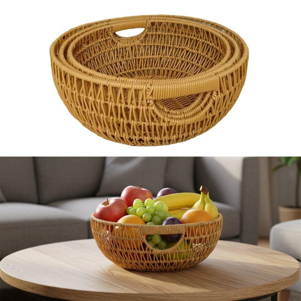 High Quality Imitation Vine Storage Basket Round Sturdy Fruit Basket Brown Large Capacity Drain Basket Gift
