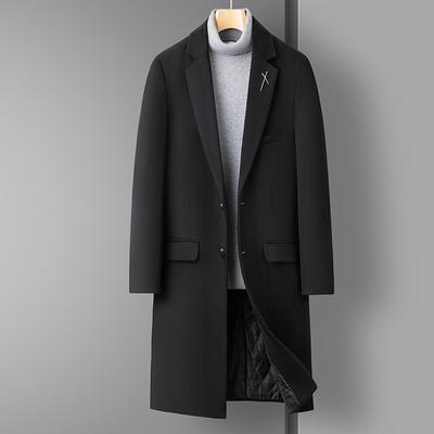 Autumn and Winter Men's Woolen Coat Business Casual Long Knee-length Cotton Thickened Woolen Coat Men's Coat