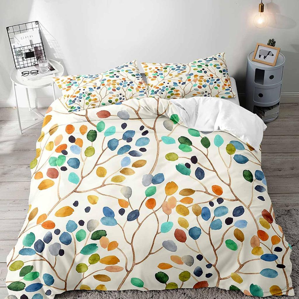 Botanical Leaves Floral Print Duvet Cover Queen King Size Bedding Set Soft Geometric Pattern Quilt Cover With 2 Pillowcases