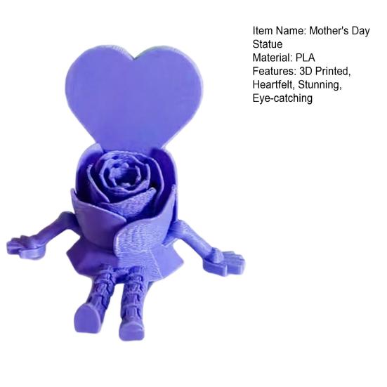 Mother's Day Heart Rose Figurine 3D Printed Articulated Figure with Dangling Legs Sentimental Gift for Mom Grandma Her