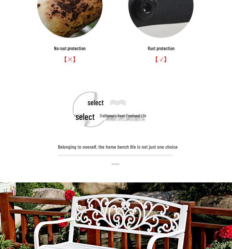 Wrought Iron Outdoor Double Bench with Backrest for Patio or Balcony