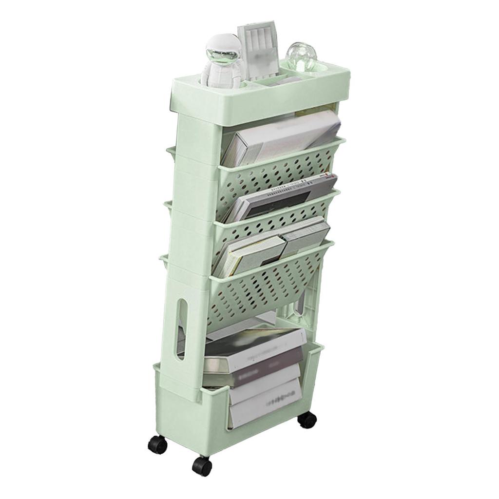 Movable Bookshelf Multipurpose Large Capacity Multilayer 4 Universal Wheels Deskside Bookshelf for